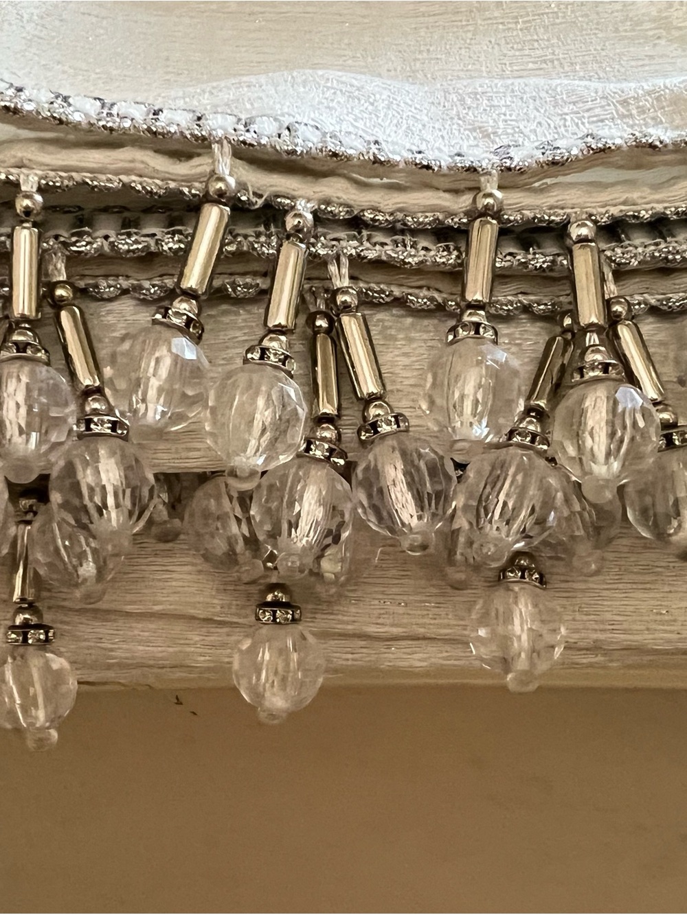 Ivory Textured Valances with crystal bead trim